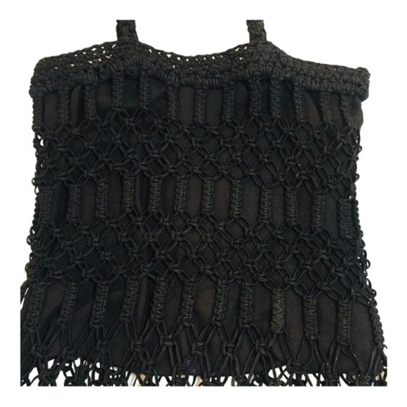 Carrie Forbes Crochet Rayon Fringe Bag Black Purse Hippie Boho Gypsy Festival - Picture 3 of 12